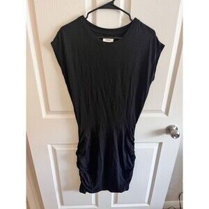 Pact Black Sleeveless Midi Dress Cinched Ruching Organic Cotton Blend M Minimal